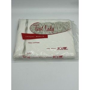 VINTAGE FIRST LADY Luxury Muslin Made In USA Full Size Flat Bed Sheet 81”x108”